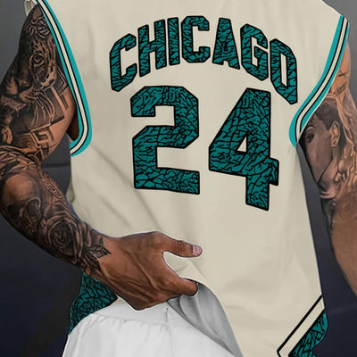 Men'S Chicago 24 Basketball Jersey Tank Top - Navy Blue &amp; White 3D Print Design, Sleeveless Crew Neck, Casual Summer Sportswear, Perfect for Casual Attire, Basketball Shirt, Comfortable Fit