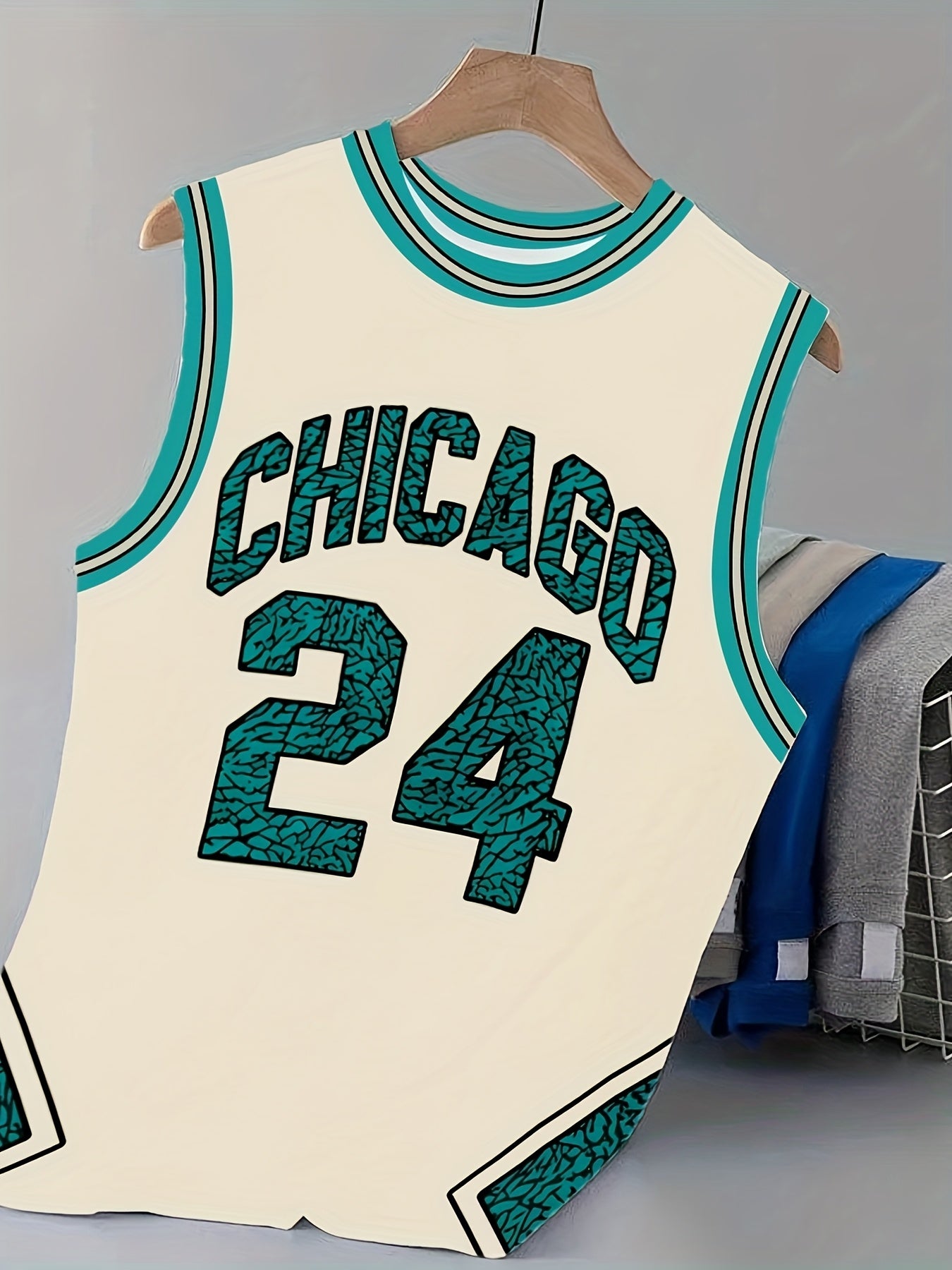 Men'S Chicago 24 Basketball Jersey Tank Top - Navy Blue &amp; White 3D Print Design, Sleeveless Crew Neck, Casual Summer Sportswear, Perfect for Casual Attire, Basketball Shirt, Comfortable Fit