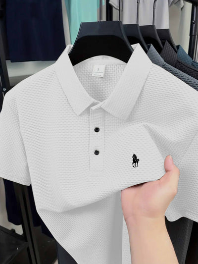 Men'S Casual Golf Shirt with Geometric Print, Lightweight Knit Fabric, Regular Fit, Short Sleeve, Button-Up Collar, Summer Wear, Golf Shirt