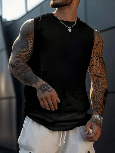1pc Men's Black Sleeveless Tank Top - Breathable Moisture-Wicking Fabric, Regular Fit Round Neck for Gym Running Basketball Casual Summer Wear