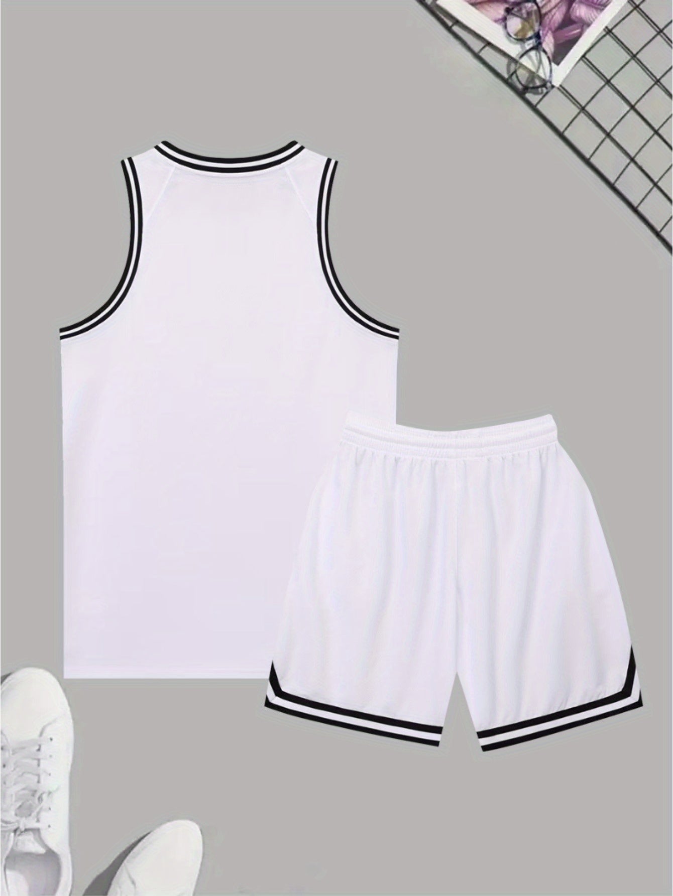 3 Sets Men'S Summer Sports Crew Neck Polyester Round Neck Basketball Print Short Sleeve Workout Top + Shorts Set for Men