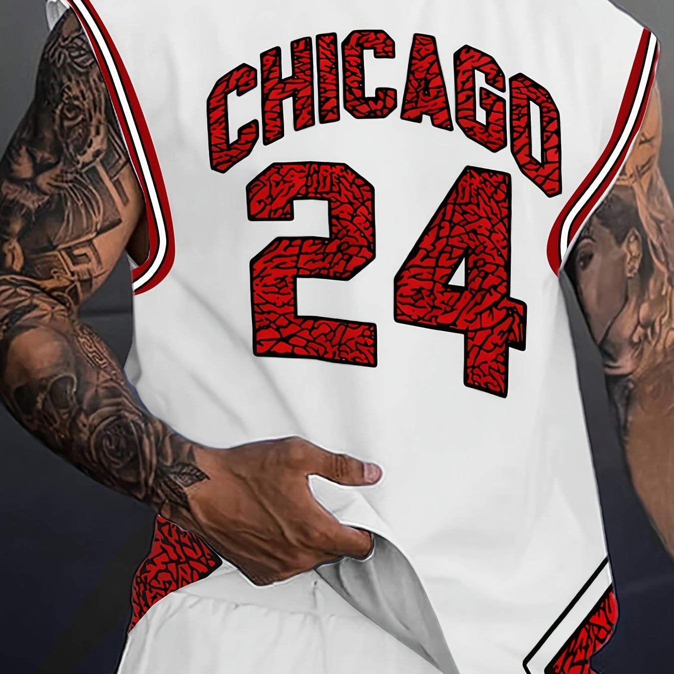 Men'S Chicago 24 Basketball Jersey Tank Top - Navy Blue &amp; White 3D Print Design, Sleeveless Crew Neck, Casual Summer Sportswear, Perfect for Casual Attire, Basketball Shirt, Comfortable Fit