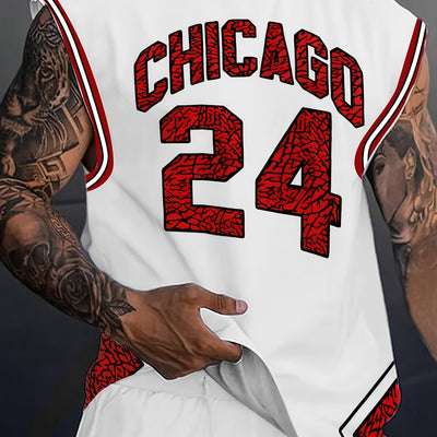 Men'S Chicago 24 Basketball Jersey Tank Top - Navy Blue &amp; White 3D Print Design, Sleeveless Crew Neck, Casual Summer Sportswear, Perfect for Casual Attire, Basketball Shirt, Comfortable Fit