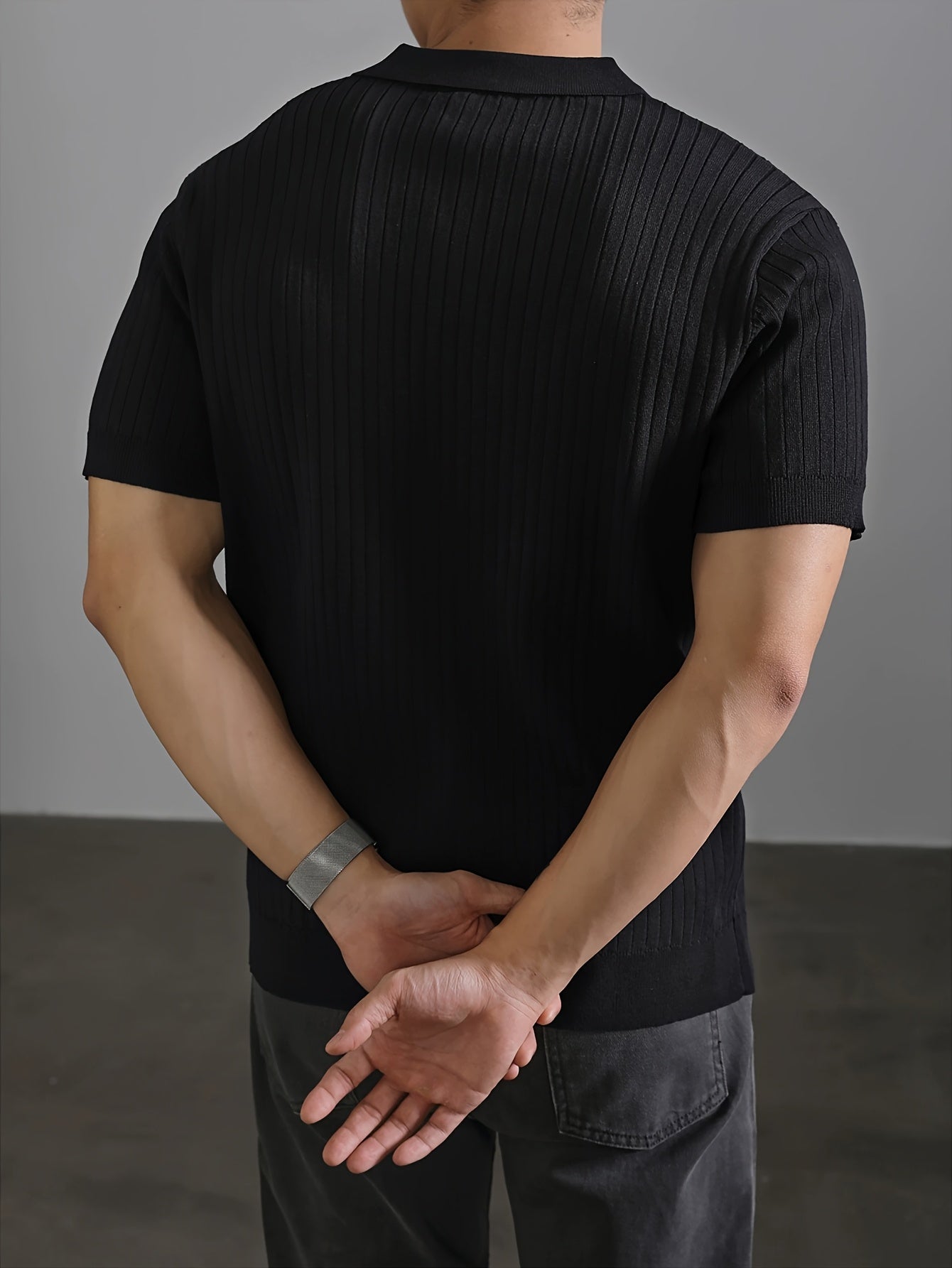 Men'S Classic Ribbed Knit Polo Shirt - Casual Summer Short Sleeve, Solid Color, Regular Fit with Collar, Lightweight Viscose Fabric for Casual Attire, Breathable Shirt | Classic polo design | Knitted Texture