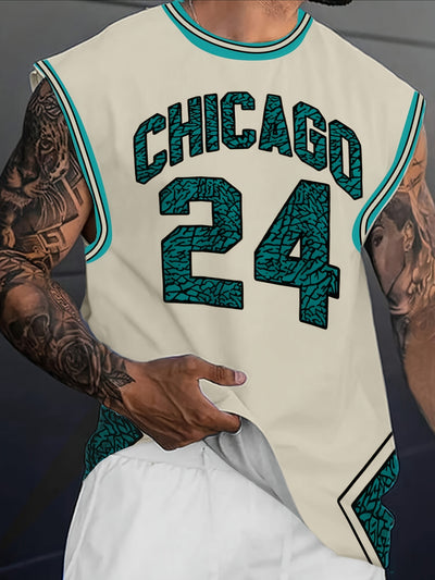 Men'S Chicago 24 Basketball Jersey Tank Top - Navy Blue &amp; White 3D Print Design, Sleeveless Crew Neck, Casual Summer Sportswear, Perfect for Casual Attire, Basketball Shirt, Comfortable Fit