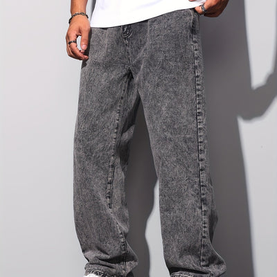 1pc American High Street Loose Jeans, Vintage Snowflake Washed Wide Leg Pants, Unisex Without Belt/Without Hanging