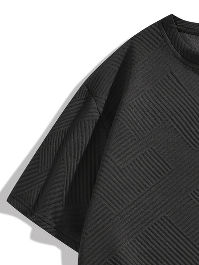 MY-TZ2025 Men's Casual Fashionable Suit: Simple Textured Short Sleeve T-shirt and Shorts, Show Personality and Comfort