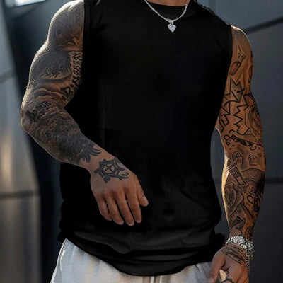 1pc Men's Black Sleeveless Tank Top - Breathable Moisture-Wicking Fabric, Regular Fit Round Neck for Gym Running Basketball Casual Summer Wear