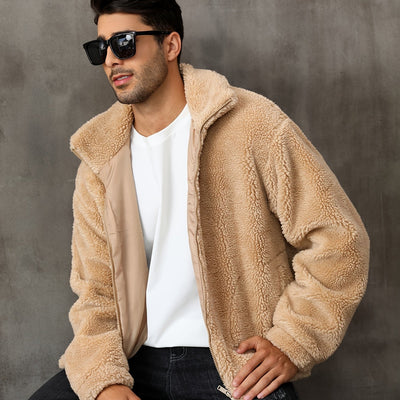 RELISH NOLESS Men's Casual Fleece Jacket - Warm, Zip-Up Winter Coat with Stand Collar &amp; Pockets