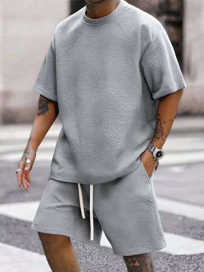 MY-TZ2025 Men's Casual Fashionable Suit: Simple Textured Short Sleeve T-shirt and Shorts, Show Personality and Comfort