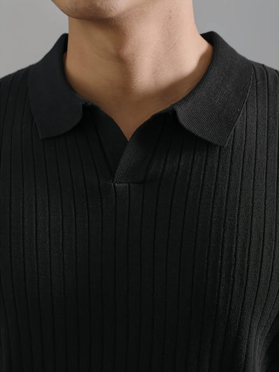 Men'S Classic Ribbed Knit Polo Shirt - Casual Summer Short Sleeve, Solid Color, Regular Fit with Collar, Lightweight Viscose Fabric for Casual Attire, Breathable Shirt | Classic polo design | Knitted Texture