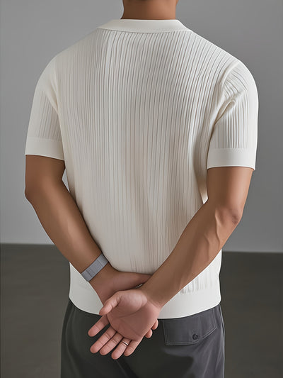 Men'S Classic Ribbed Knit Polo Shirt - Casual Summer Short Sleeve, Solid Color, Regular Fit with Collar, Lightweight Viscose Fabric for Casual Attire, Breathable Shirt | Classic polo design | Knitted Texture