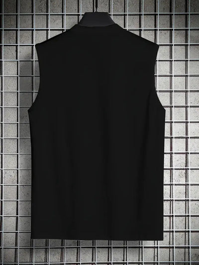 1pc Men's Black Sleeveless Tank Top - Breathable Moisture-Wicking Fabric, Regular Fit Round Neck for Gym Running Basketball Casual Summer Wear