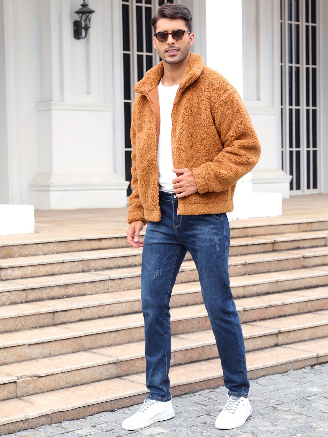 RELISH NOLESS Men's Casual Fleece Jacket - Warm, Zip-Up Winter Coat with Stand Collar &amp; Pockets