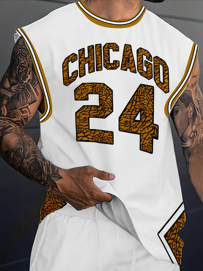 Men'S Chicago 24 Basketball Jersey Tank Top - Navy Blue &amp; White 3D Print Design, Sleeveless Crew Neck, Casual Summer Sportswear, Perfect for Casual Attire, Basketball Shirt, Comfortable Fit