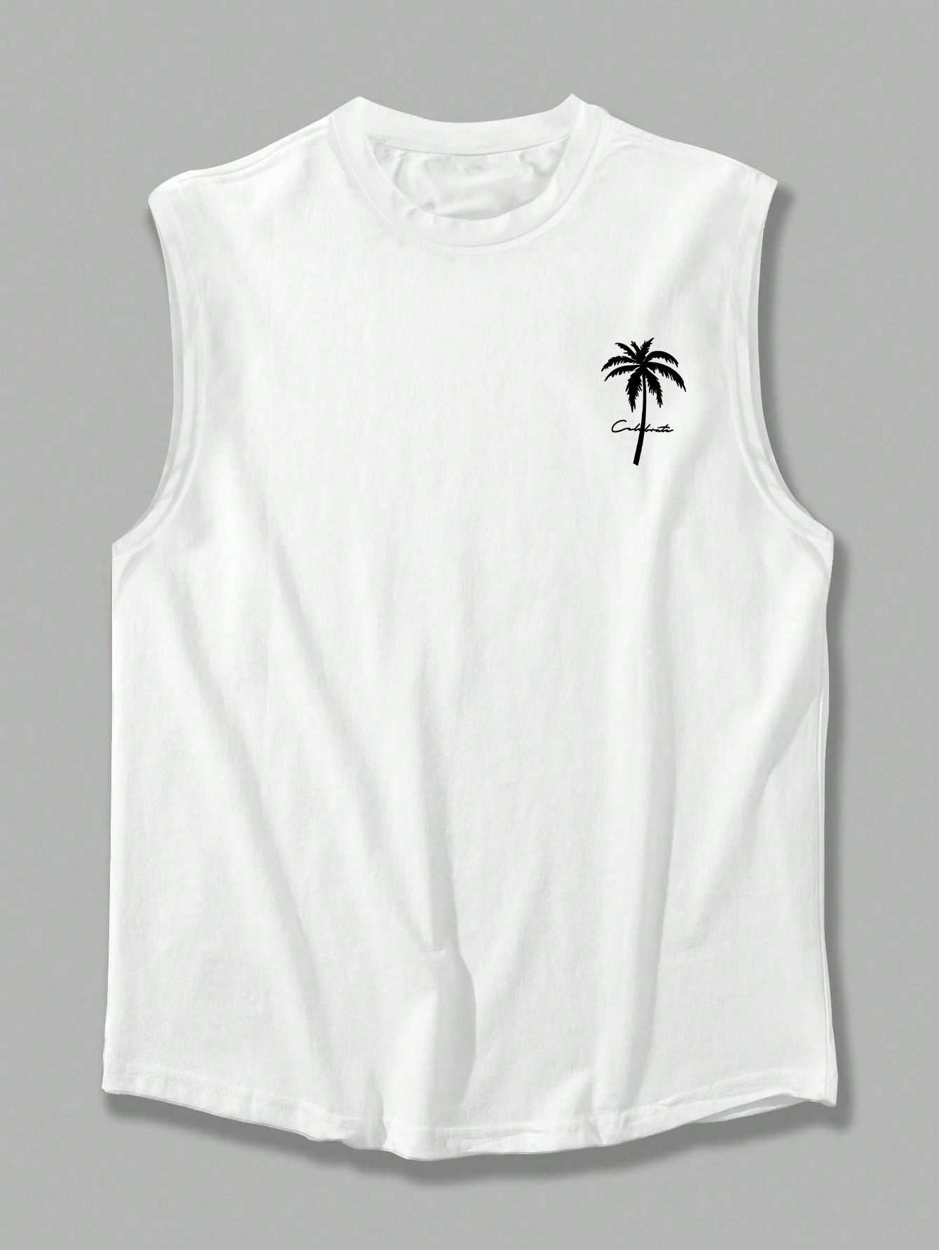 Men's Breathable Summer Sleeveless Shirt with Palm Tree Print - Lightweight Polyester, Regular Fit, Round Neck, Machine Washable, Casual Beach Style, Summer Casual Wear | Relaxed fit shirt | Stretchable material, shirts for