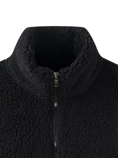 Men's Winter Outdoor Thickened Sleeveless Vest - Fleece-Lined Stand Collar Solid Color with Pockets, Machine Washable for Hiking &amp; Casual Wear