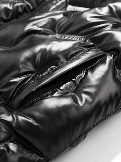 Men'S Black &amp; Golden Glossy Clothes with Detachable Hood - Casual Zip-Up Coat, Polyester, Regular Fit, Pockets, Hats for Men