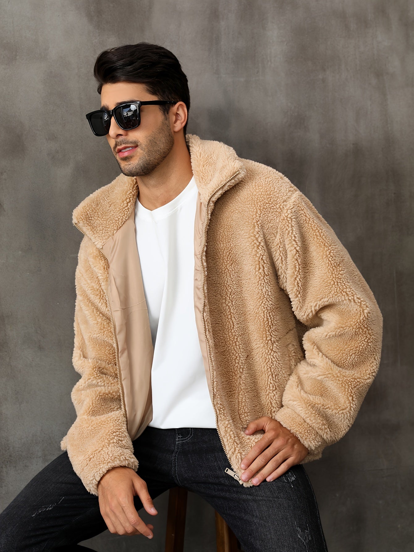 RELISH NOLESS Men's Casual Fleece Jacket - Warm, Zip-Up Winter Coat with Stand Collar &amp; Pockets