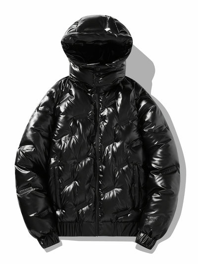 Men'S Black &amp; Golden Glossy Clothes with Detachable Hood - Casual Zip-Up Coat, Polyester, Regular Fit, Pockets, Hats for Men