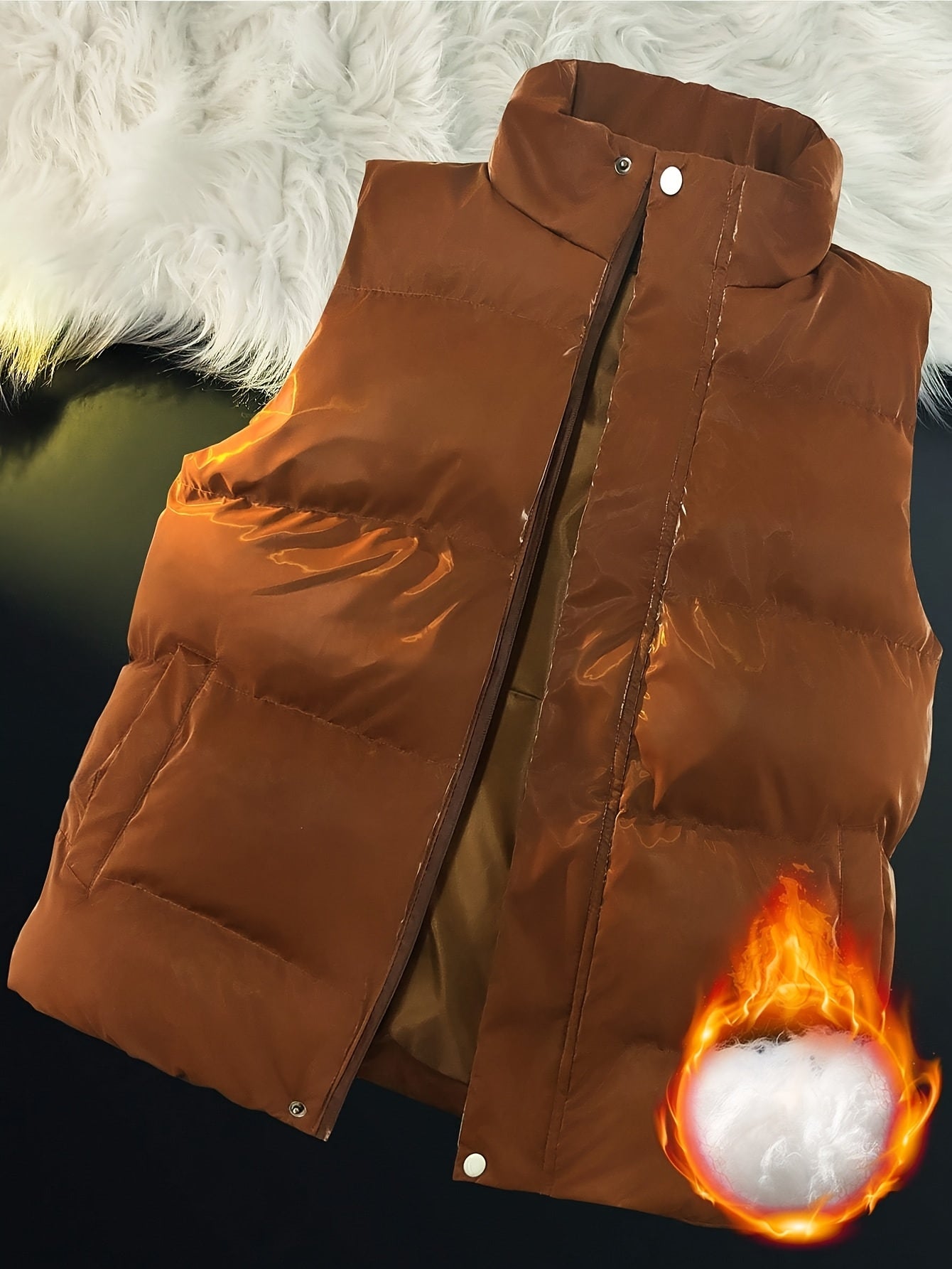[Cozy Warmth] Men's Sleek Thickened Fleece-Lined Vest - Warm Stand Collar Zip-Up Sleeveless Jacket with Pockets for Fall &amp; Winter Comfort