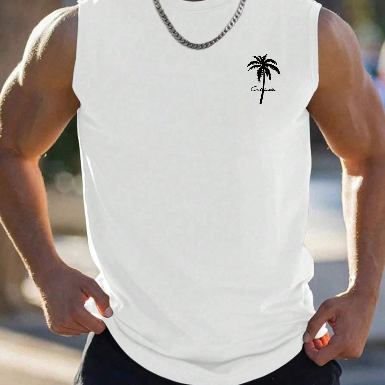 Men's Breathable Summer Sleeveless Shirt with Palm Tree Print - Lightweight Polyester, Regular Fit, Round Neck, Machine Washable, Casual Beach Style, Summer Casual Wear | Relaxed fit shirt | Stretchable material, shirts for