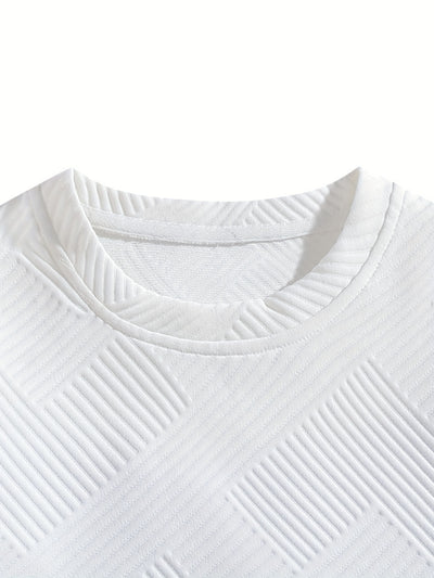 MY-TZ2025 Men's Casual Fashionable Suit: Simple Textured Short Sleeve T-shirt and Shorts, Show Personality and Comfort