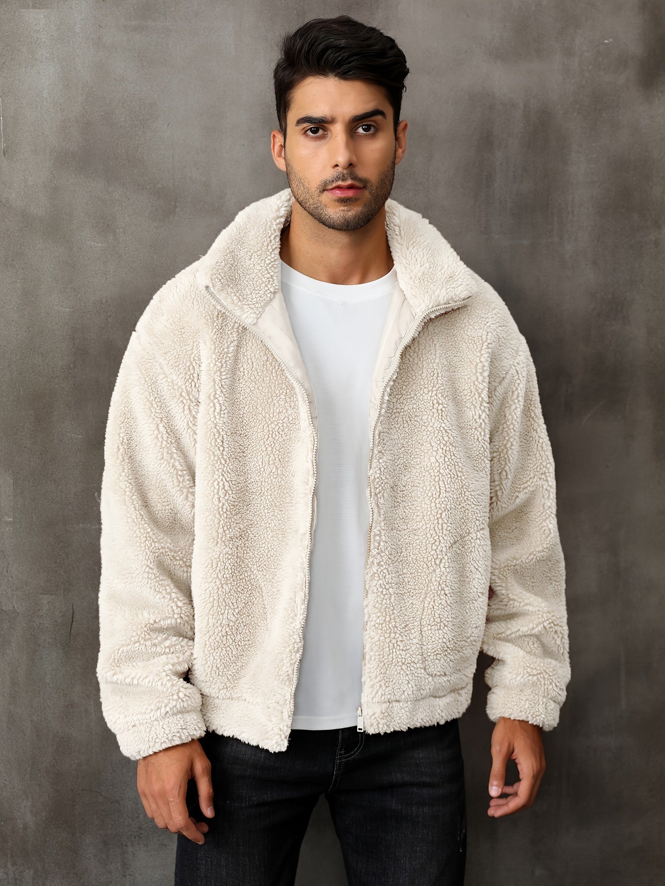 RELISH NOLESS Men's Casual Fleece Jacket - Warm, Zip-Up Winter Coat with Stand Collar &amp; Pockets