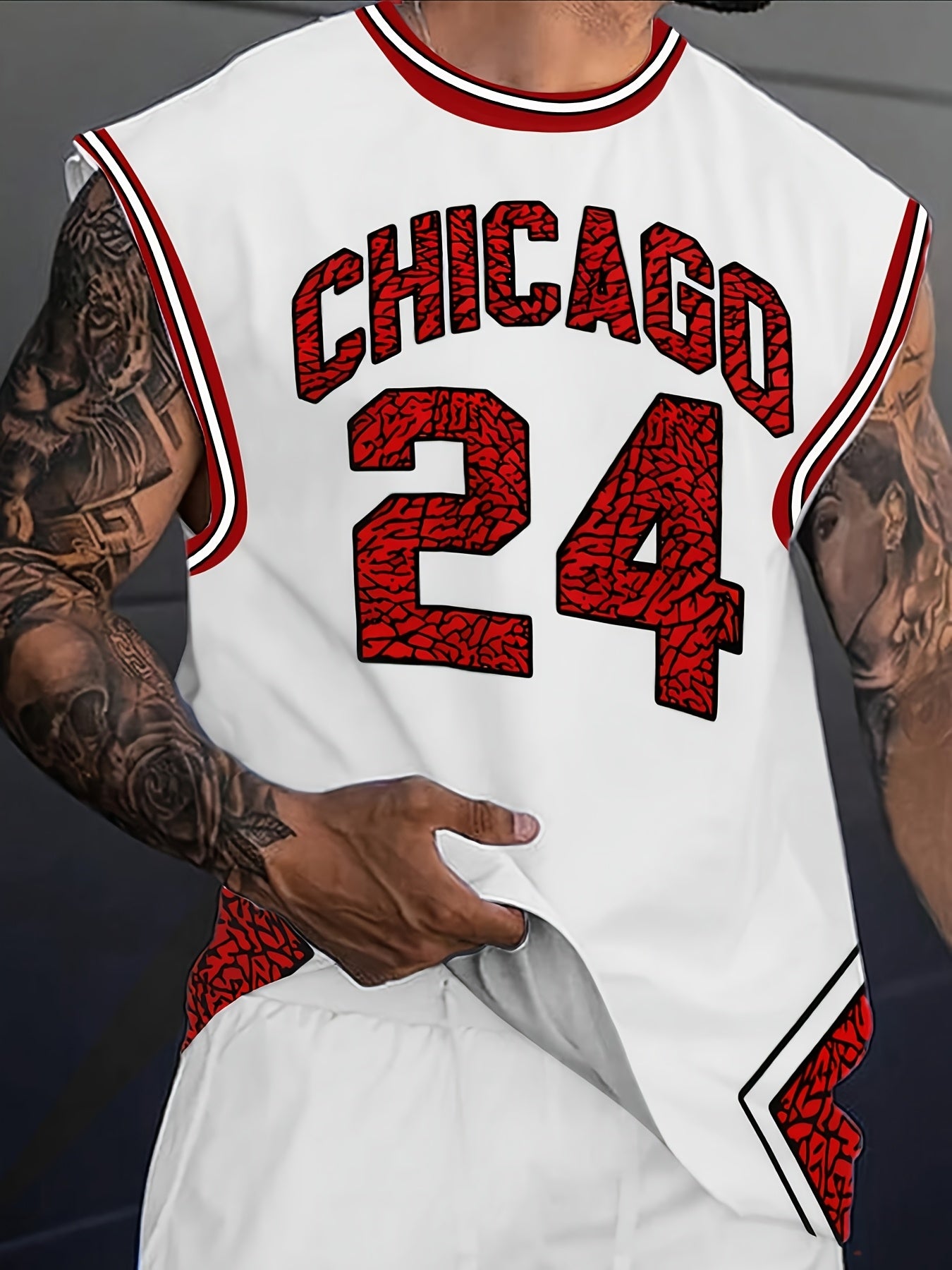 Men'S Chicago 24 Basketball Jersey Tank Top - Navy Blue &amp; White 3D Print Design, Sleeveless Crew Neck, Casual Summer Sportswear, Perfect for Casual Attire, Basketball Shirt, Comfortable Fit