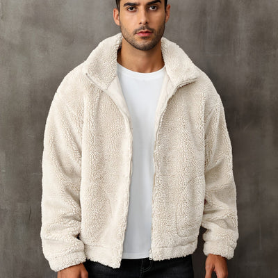 RELISH NOLESS Men's Casual Fleece Jacket - Warm, Zip-Up Winter Coat with Stand Collar &amp; Pockets