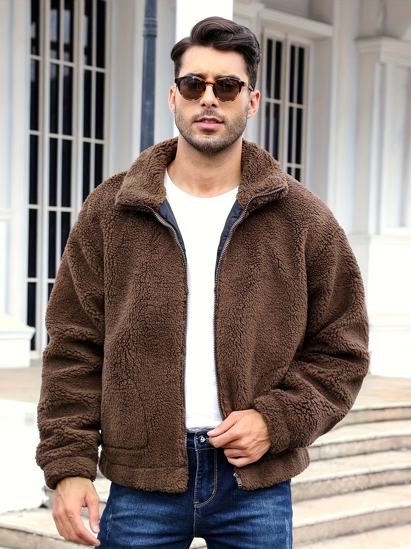RELISH NOLESS Men's Casual Fleece Jacket - Warm, Zip-Up Winter Coat with Stand Collar &amp; Pockets
