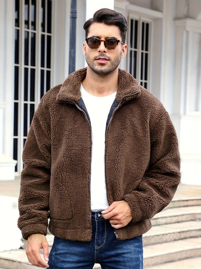 RELISH NOLESS Men's Casual Fleece Jacket - Warm, Zip-Up Winter Coat with Stand Collar &amp; Pockets