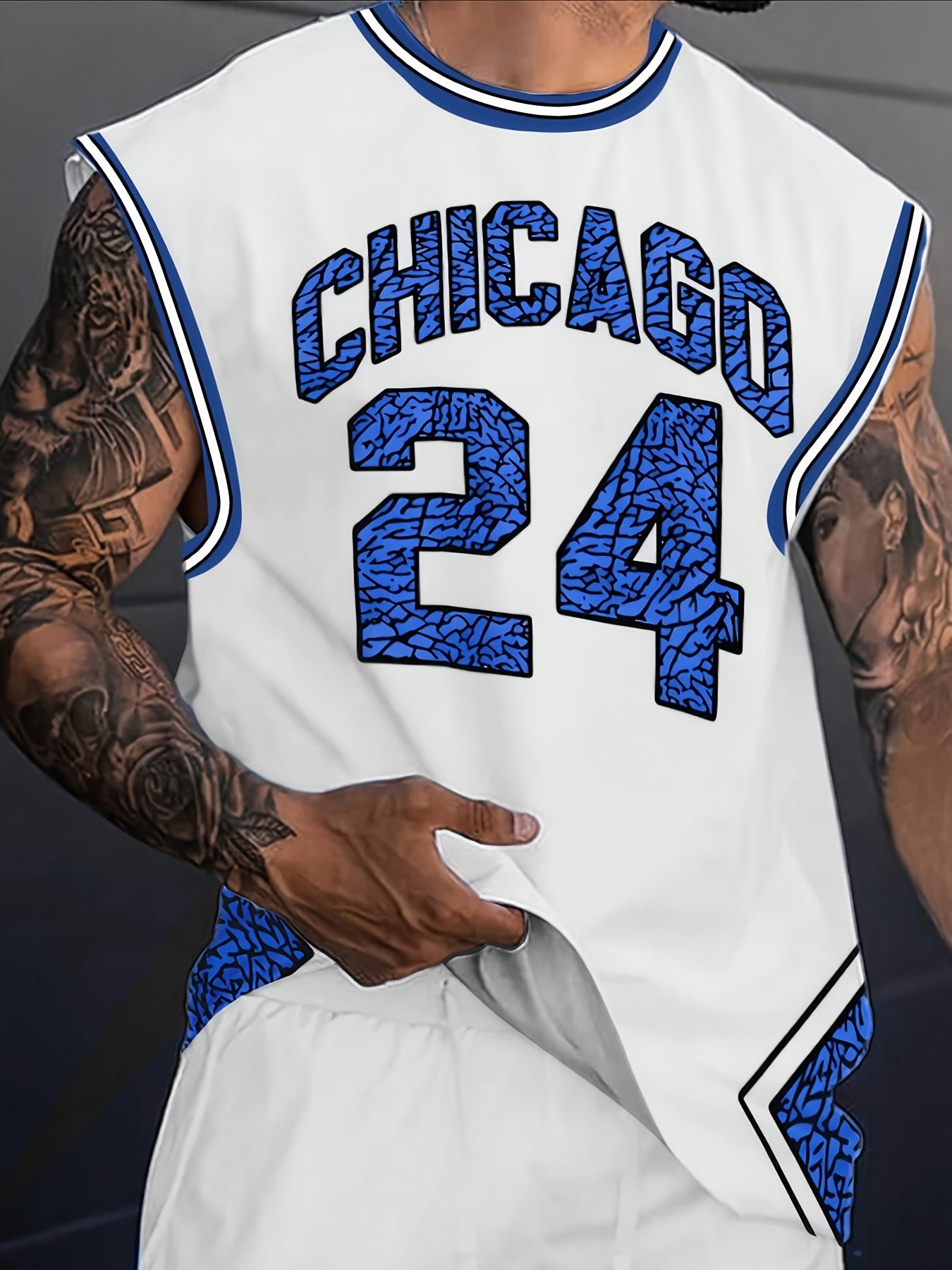 Men'S Chicago 24 Basketball Jersey Tank Top - Navy Blue &amp; White 3D Print Design, Sleeveless Crew Neck, Casual Summer Sportswear, Perfect for Casual Attire, Basketball Shirt, Comfortable Fit