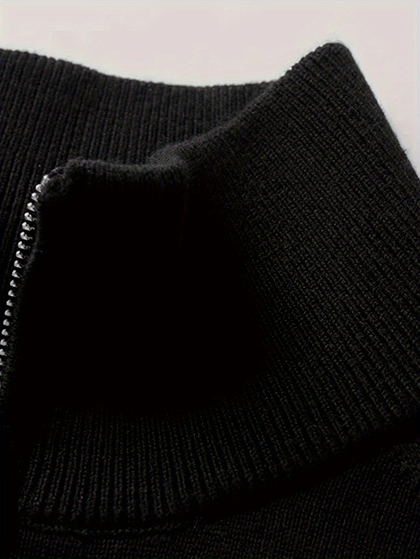1pc Men's Casual Short Sleeve Knit Sweater - Solid Black Round Neck Half-Zip Pullover, Regular Fit Autumn Winter Layering Essential, Hand Wash Only