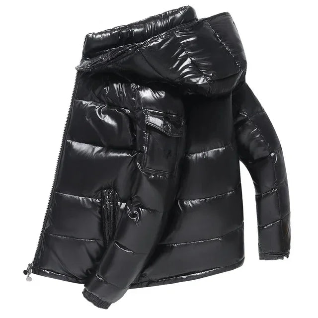 New High Quality Parkas Windproof Thickened Warm Long Sleeve Hooded Down Coat Men Trend Solid Color Short Winter Hooded Jackets