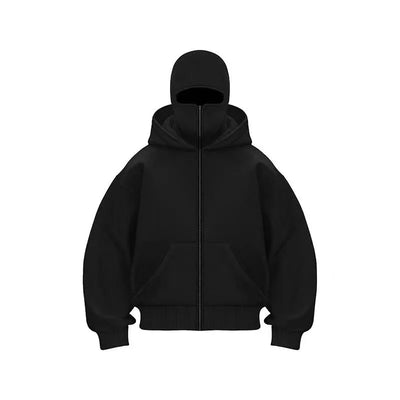 Men and women Balaclava Y2K Gothic Harajuku winter new item double hooded sweatshirt men's hooded mask zipper sportswear