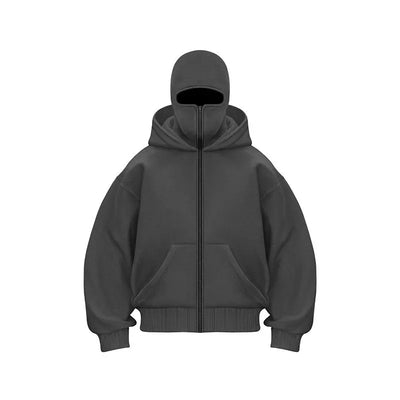 Men and women Balaclava Y2K Gothic Harajuku winter new item double hooded sweatshirt men's hooded mask zipper sportswear