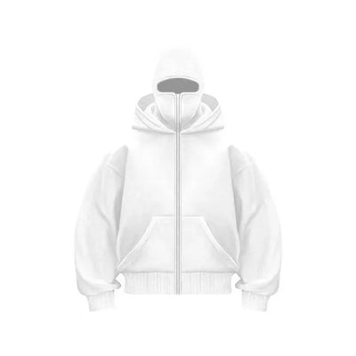 Men and women Balaclava Y2K Gothic Harajuku winter new item double hooded sweatshirt men's hooded mask zipper sportswear