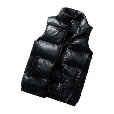 Vest Winter Hooded Glossy Cotton Vest Casual Waistcoat Men's Sleeveless Jacket Warm Overcoats Zipper Solid Color Mens Warm Vests