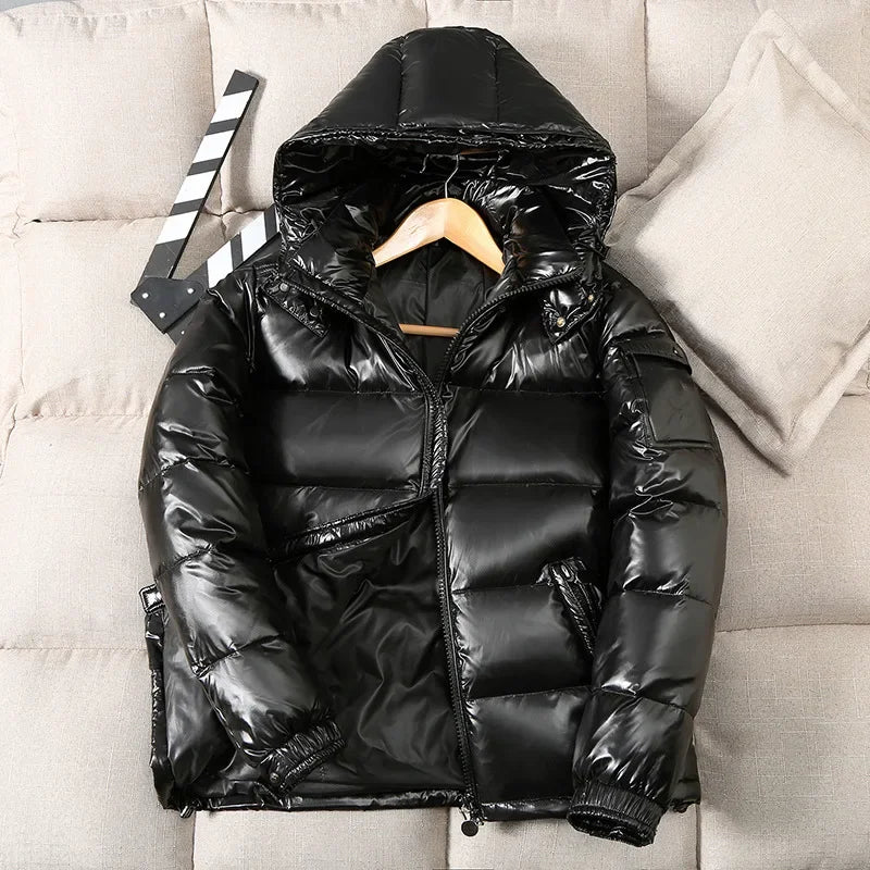 New High Quality Parkas Windproof Thickened Warm Long Sleeve Hooded Down Coat Men Trend Solid Color Short Winter Hooded Jackets