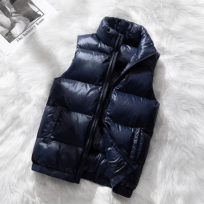 Vest Winter Hooded Glossy Cotton Vest Casual Waistcoat Men's Sleeveless Jacket Warm Overcoats Zipper Solid Color Mens Warm Vests