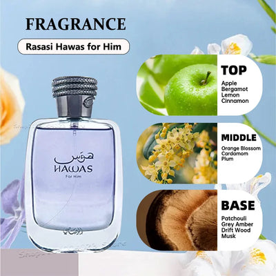 100ML RASASI Hawas Fire EDP Spray Long Lasting Arabian Perfume For Men With A Fiery Essence Middle Eastern Brand Perfume