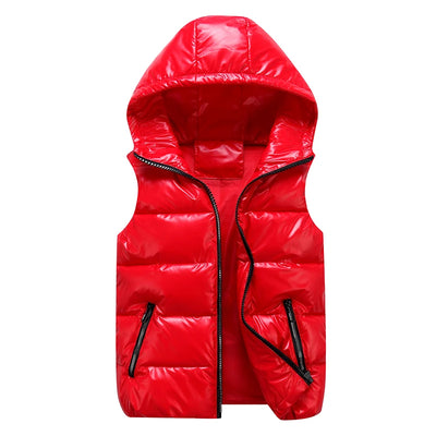 Classic Hooded Vest Man/Woman/Child Winter Hooded Glossy Cotton Vest Casual Waistcoat Men's Sleeveless Jacket Warm Overcoats Hat