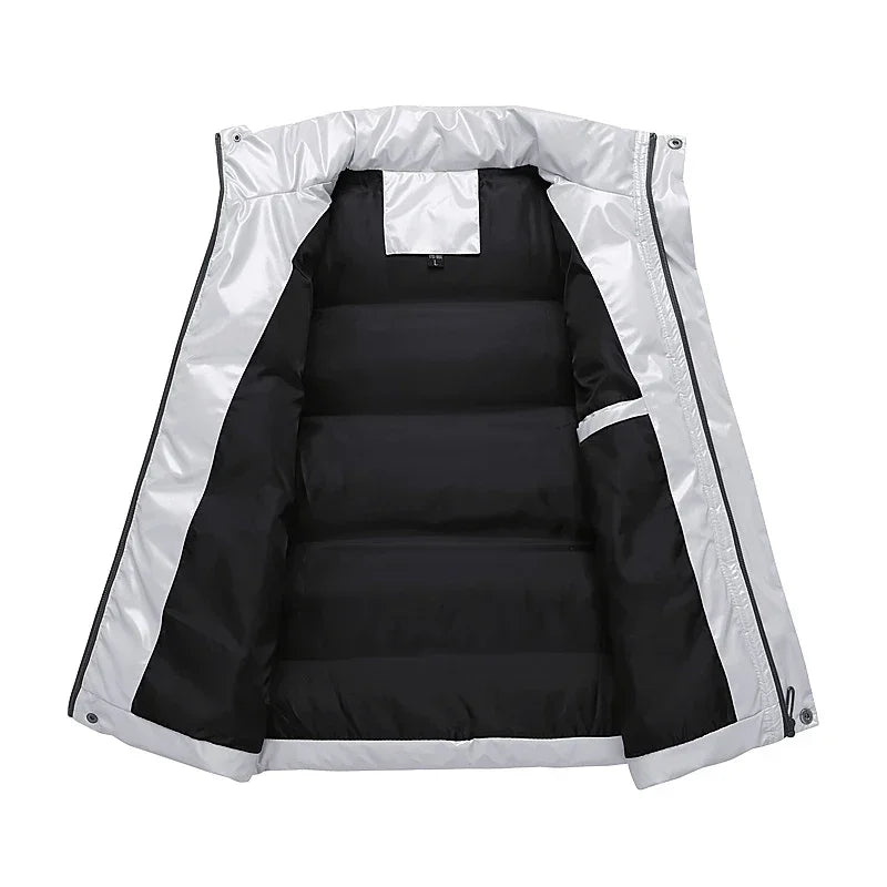New Men's Sleeveless Jacket Fashion Vest Winter Warm Pockets Cotton Padded Jackets Mens White Black Waistcoat 5Xl