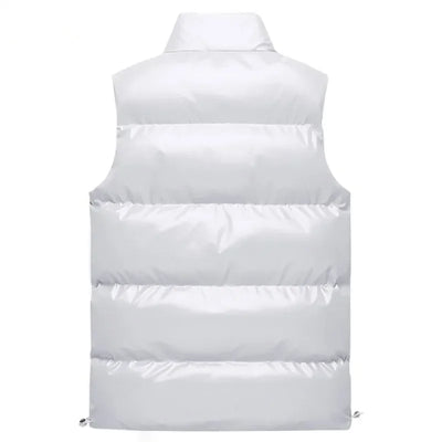 New Men's Sleeveless Jacket Fashion Vest Winter Warm Pockets Cotton Padded Jackets Mens White Black Waistcoat 5Xl