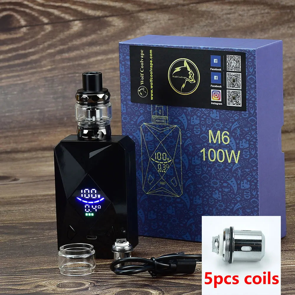 100W Box Mod Vape Kit m6 mod kit 4ml Vaper Atomizer 2600mah Battery Electronic Cigarette vape Vaporizer kit