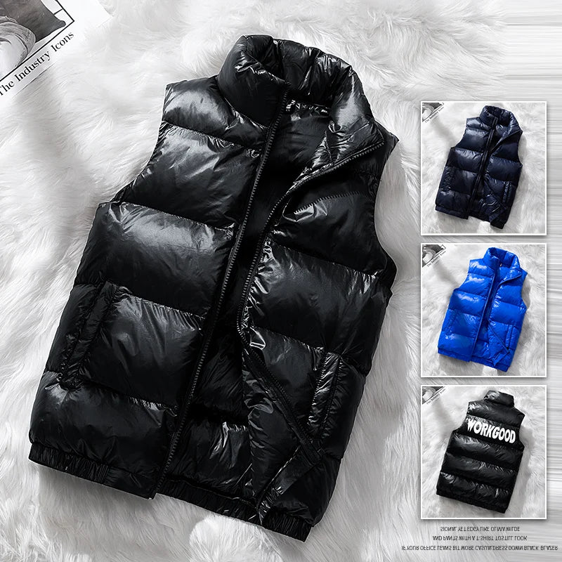 Vest Winter Hooded Glossy Cotton Vest Casual Waistcoat Men's Sleeveless Jacket Warm Overcoats Zipper Solid Color Mens Warm Vests