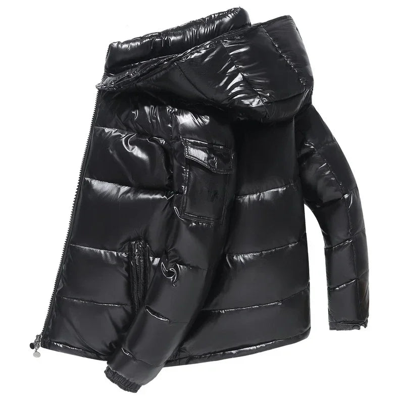 New High Quality Parkas Windproof Thickened Warm Long Sleeve Hooded Down Coat Men Trend Solid Color Short Winter Hooded Jackets