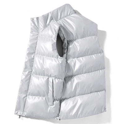 New Men's Sleeveless Jacket Fashion Vest Winter Warm Pockets Cotton Padded Jackets Mens White Black Waistcoat 5Xl