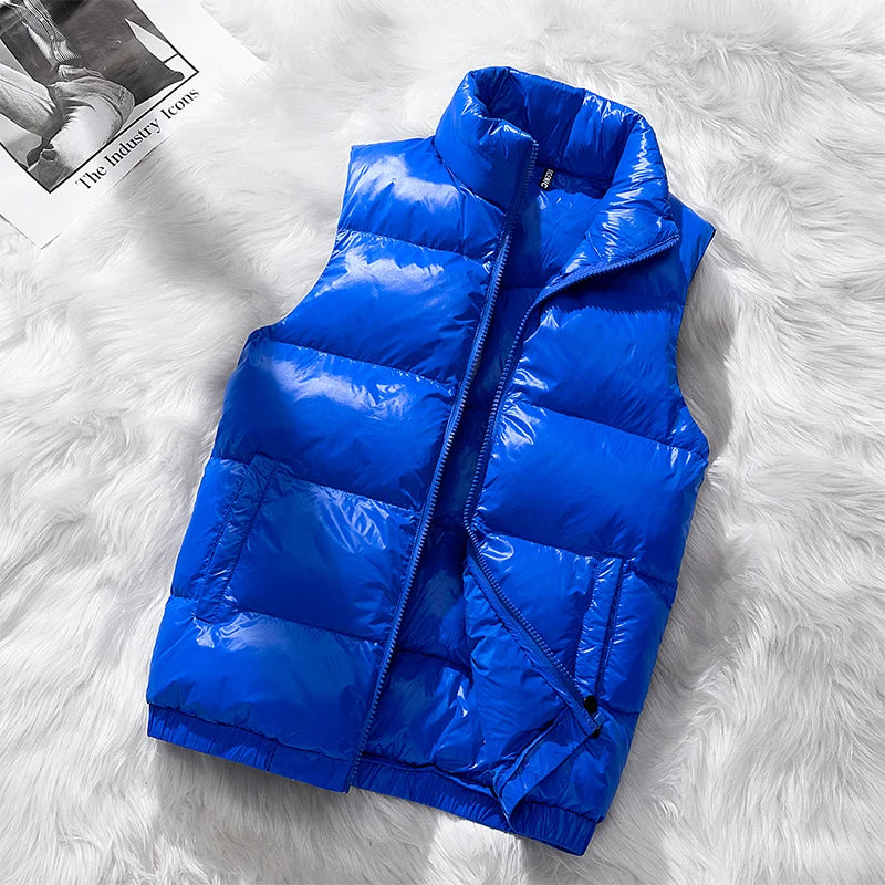 Vest Winter Hooded Glossy Cotton Vest Casual Waistcoat Men's Sleeveless Jacket Warm Overcoats Zipper Solid Color Mens Warm Vests